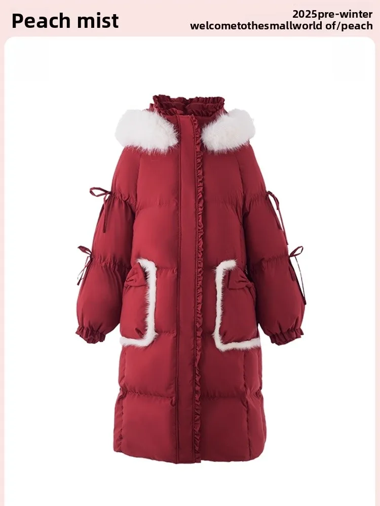 

Женское зимнее пальто средней длины с милыми ушками и капюшоном, новый дизайн, свободное теплое хлопковое пальто, большое пальто, простое пальто