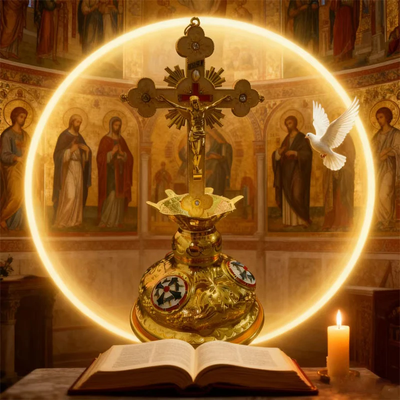 

New 2026 Orthodox Cross Church Supplies Mass Handheld Altar Candlestick with High Quality Base Handmade with Exquisite Gift Box