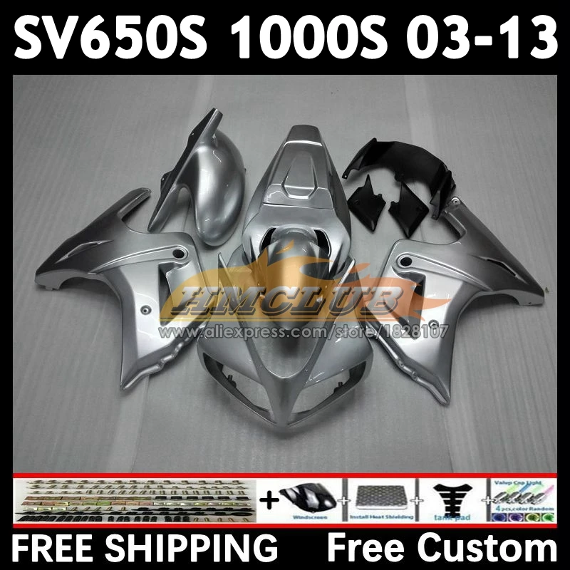 Glossy Silver SV650S Kit For SUZUKI SV650 1000 2003 2004 2005 2006 2007 2008 21No.0 SV1000S SV 650S 1000S 09 10 11 12 13 Fairing