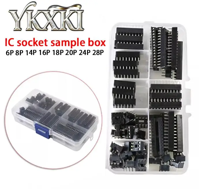 66PCS/lot With Box DIP IC Sockets Adaptor Solder Type Socket Kit 6 8 14 16 18 20 24 28 Pin DIP-6 DIP-8 DIP-14 IC Connector
