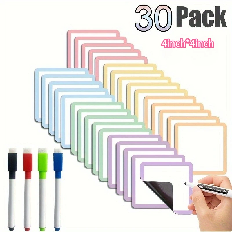 30 stuks herbruikbare magnetische whiteboard-notities met marker - droog uitwisbare kleverige etiketten voor koelkast, kantoor, klaslokaal en thuisorganisatie