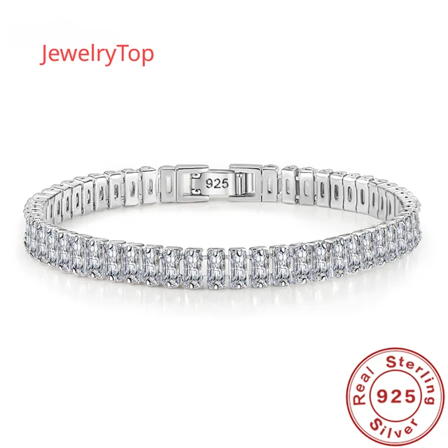 Bransoletka ze srebra próby 925 Elegancka cyrkonia Kryształowa biżuteria dla kobiet Dziewczyna Zaręczyny Ślub Glamour 18CM