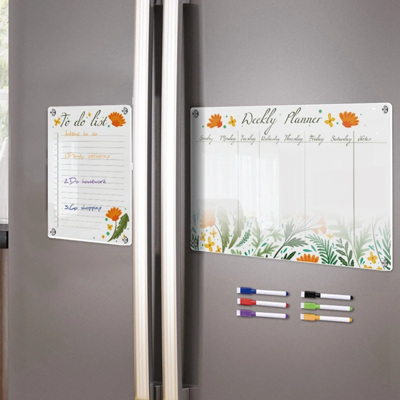 Magnetic Acrylic Weekly Planner Calendar Memo Board For Refrigerator - Erasable Writing