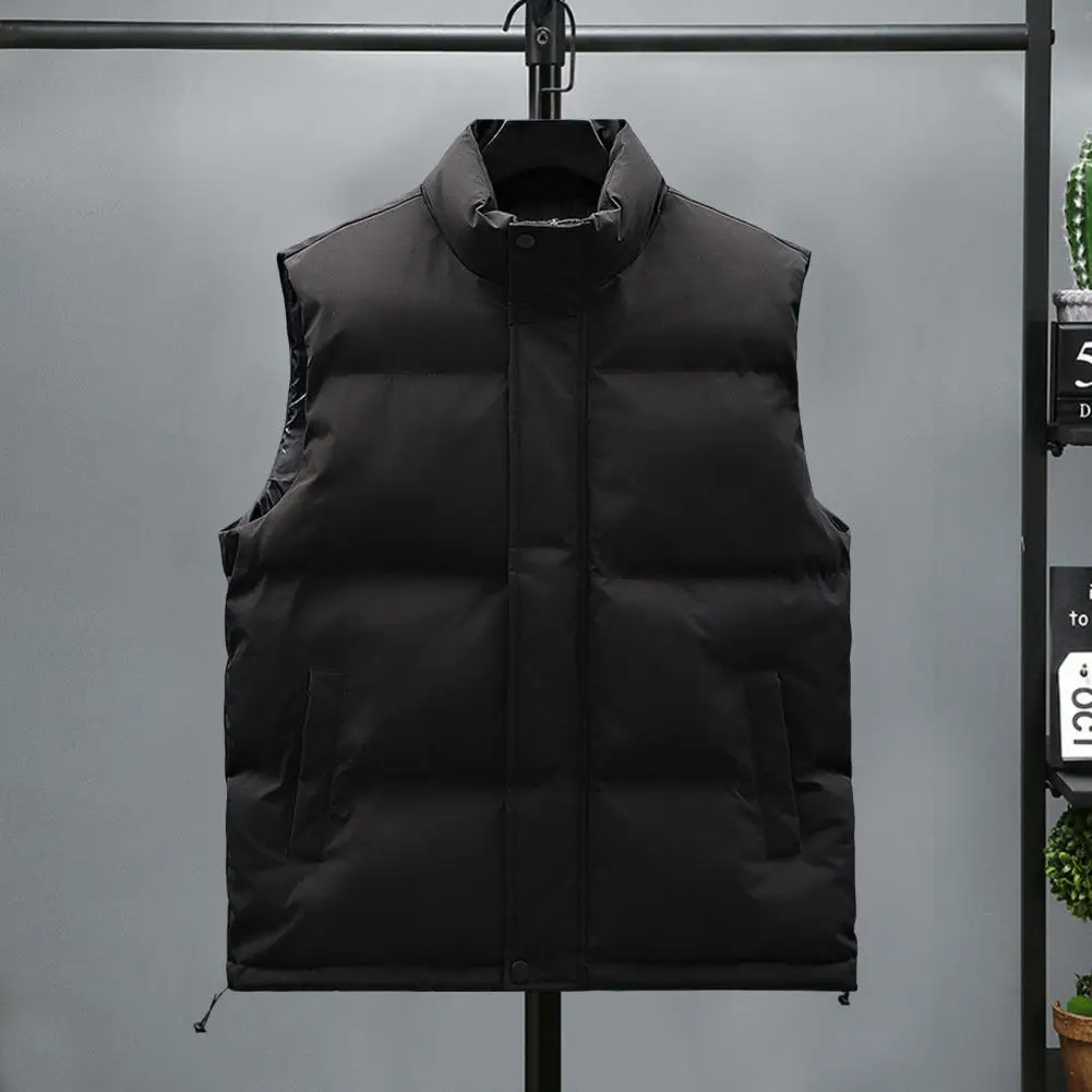 

Men Solid Color Vest Men's Winter Warm Stand Collar Vest With Zipper Placket Pockets Solid Color Thickened Outerwear For Weather