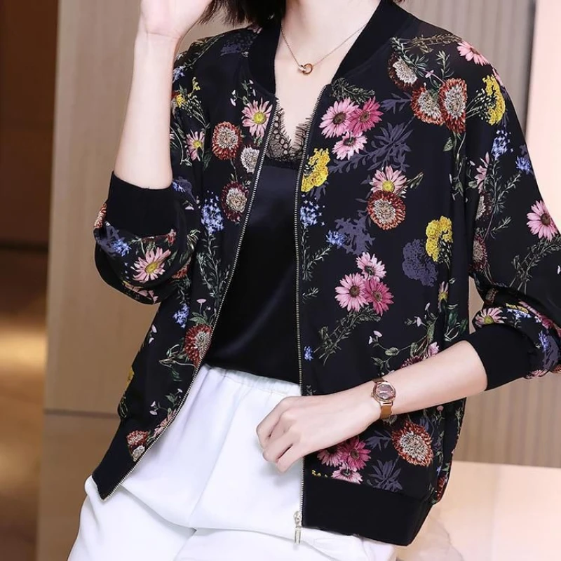 Women's Fashion Baseball Spring Autumn Outerwear Plus Size Short Blouse Lightweight Chiffon Air Conditioner Cardigan