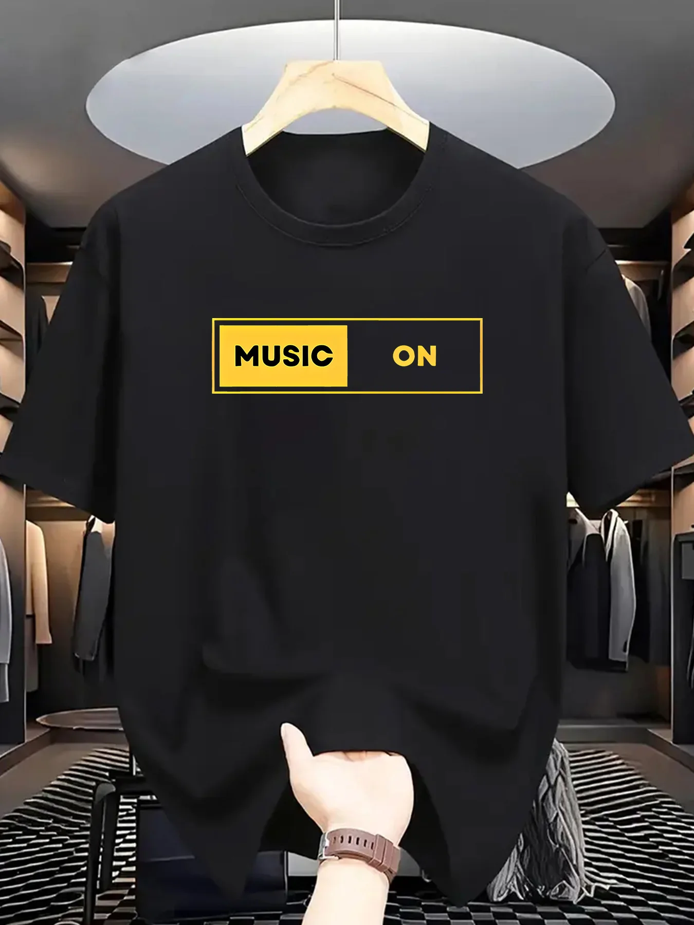 Minimal Text Print Men Short Sleeve Tshirt Music On Simple Frame Letter Design O Neck Tee Music Lover Male Street Fashion Tops
