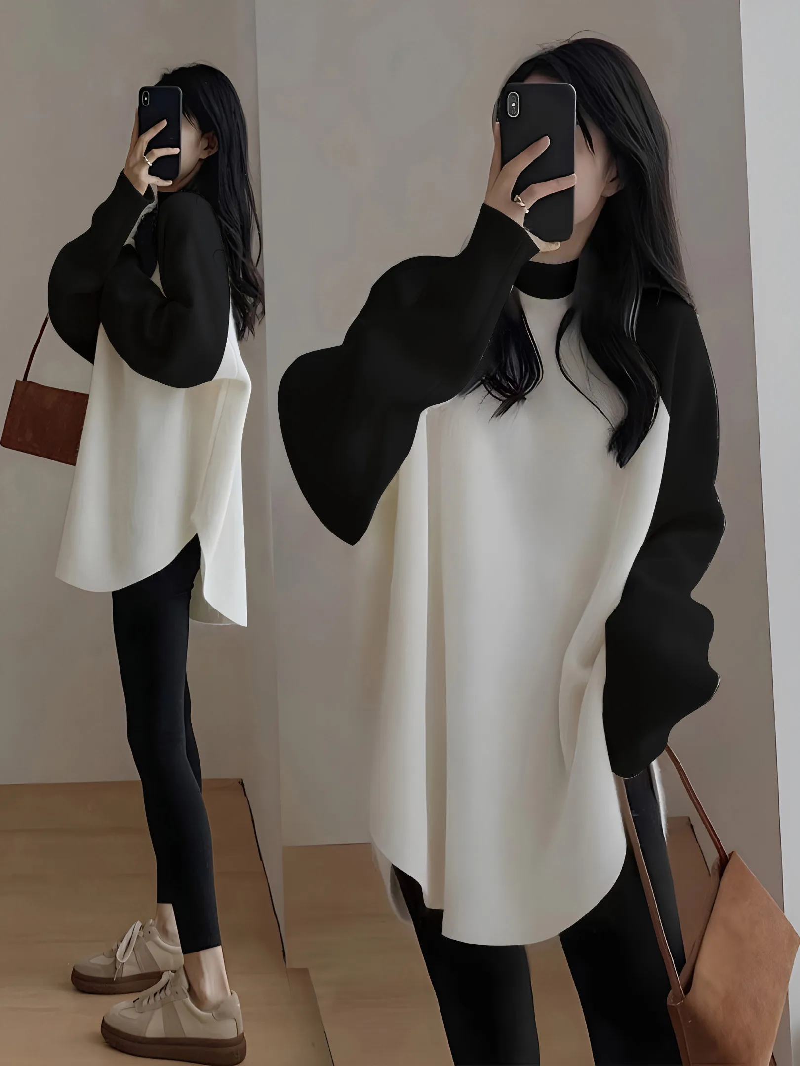Autumn Winter Mid-Length German Velvet Loose Splicing Color Block Wine Red Butt Covering Shark Pants Casual Retro Women's Top