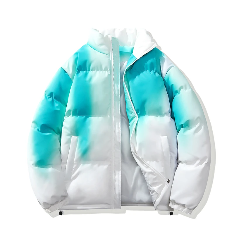 New Men'S Winter Fashion Versatile Gradient Color Cotton Jacket Teenagers Casual Thickened Warm And Windproof Cotton Coat