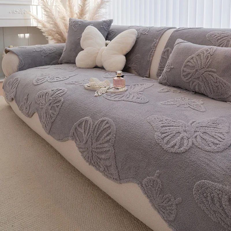 Shu cotton lint cream wind thickened sofa cushion autumn and winter one-piece non-slip seat cushion sofa cover