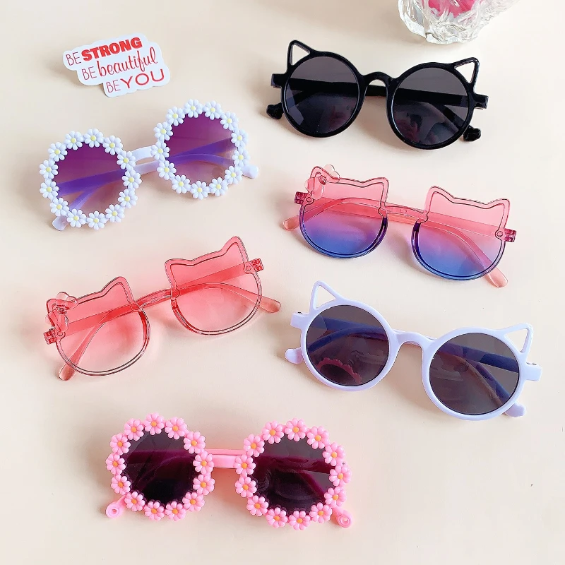 1/4/6Pcs 2026 Boys Girls Cute Newest Double Colors Cat Bowknot Shape Kids Children Baby Sunflower Fashion Glasses Eyewear