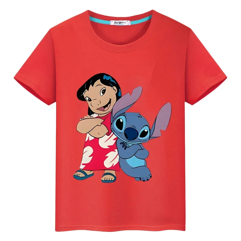 Stitch Disney Print Kawaii Short 100%Cotton t shirt for kids boy 10years disney stitch anime Tops pride tshirt y2k girls clothes