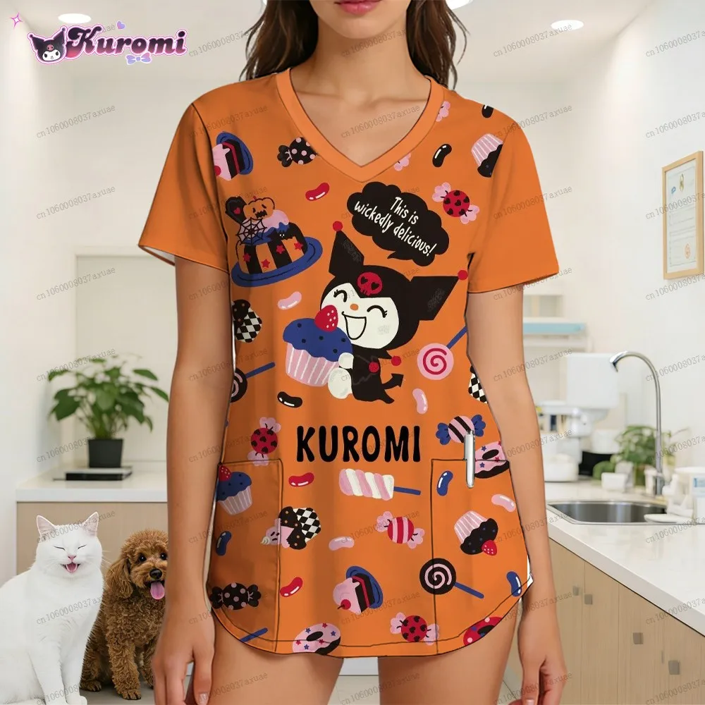 

for Dental Clinic Spa Pet Shop Tops Summer Women's T-shirt Shoujo Clothes Caregiver Uniform New Cuteore Y2k Kawaii Kuromi 2026