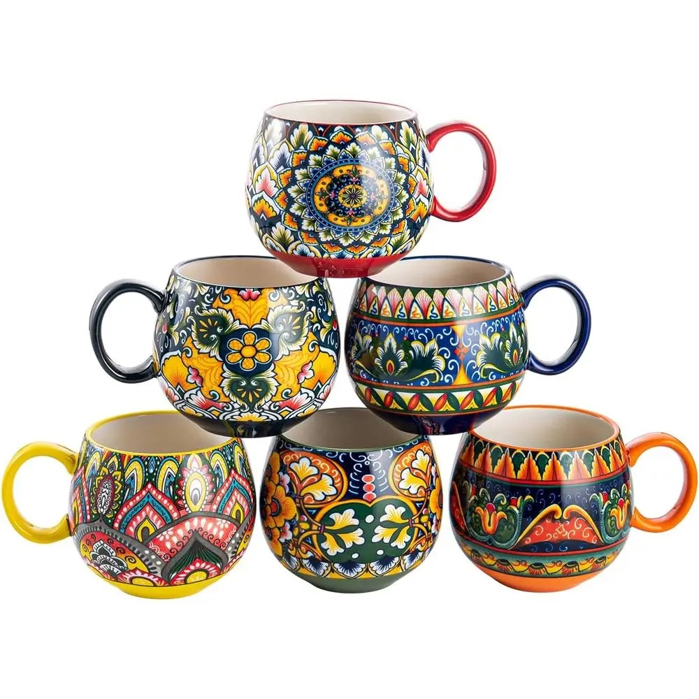 

6-Piece 20 oz Colorful Porcelain Mug Set with Handle, Suitable for Espresso, Latte, Tea, Hot Chocolate, Coffee, Microwave and Di