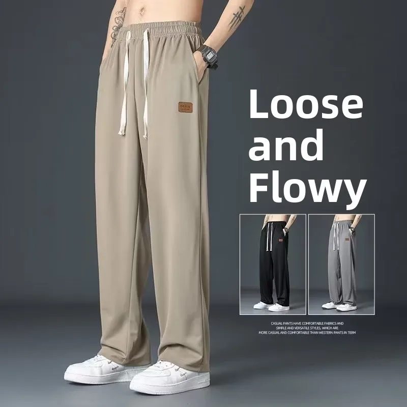 

Ice Silk Drapey Summer Thin Wide Leg Pants Men Loose Straight Cut Pants Casual Long Pants Floor Length Qui Dry Trousers