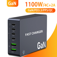 GaN 1100W Quick Charger 6-Ports 2*USB 4*PD 100W PPS for iPhone Samsung Xiaomi iPad MacBook Desktop Fast Charging Socket Adapter