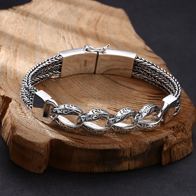 925 Sterling Bracelet With Interlocking, Thai Silver Vintage Jewelry