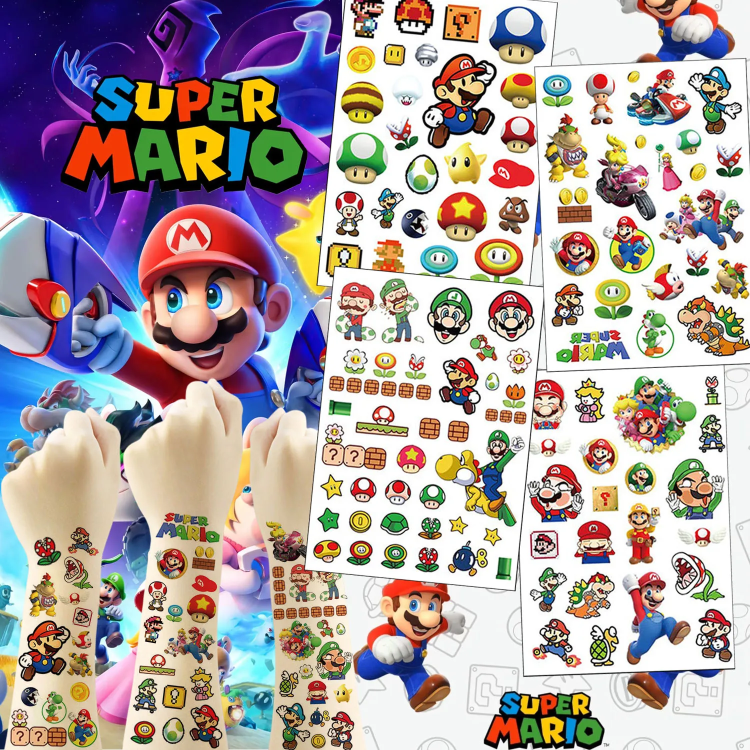 Super Mario water transfer luminous tattoo sticker