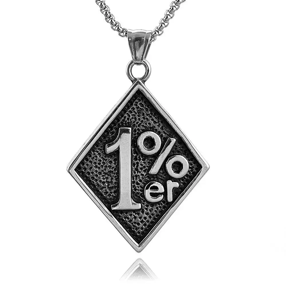 Stainless Steel 1% er One Percent Pendant Outlaw Motorcycle Biker Men's for Necklace