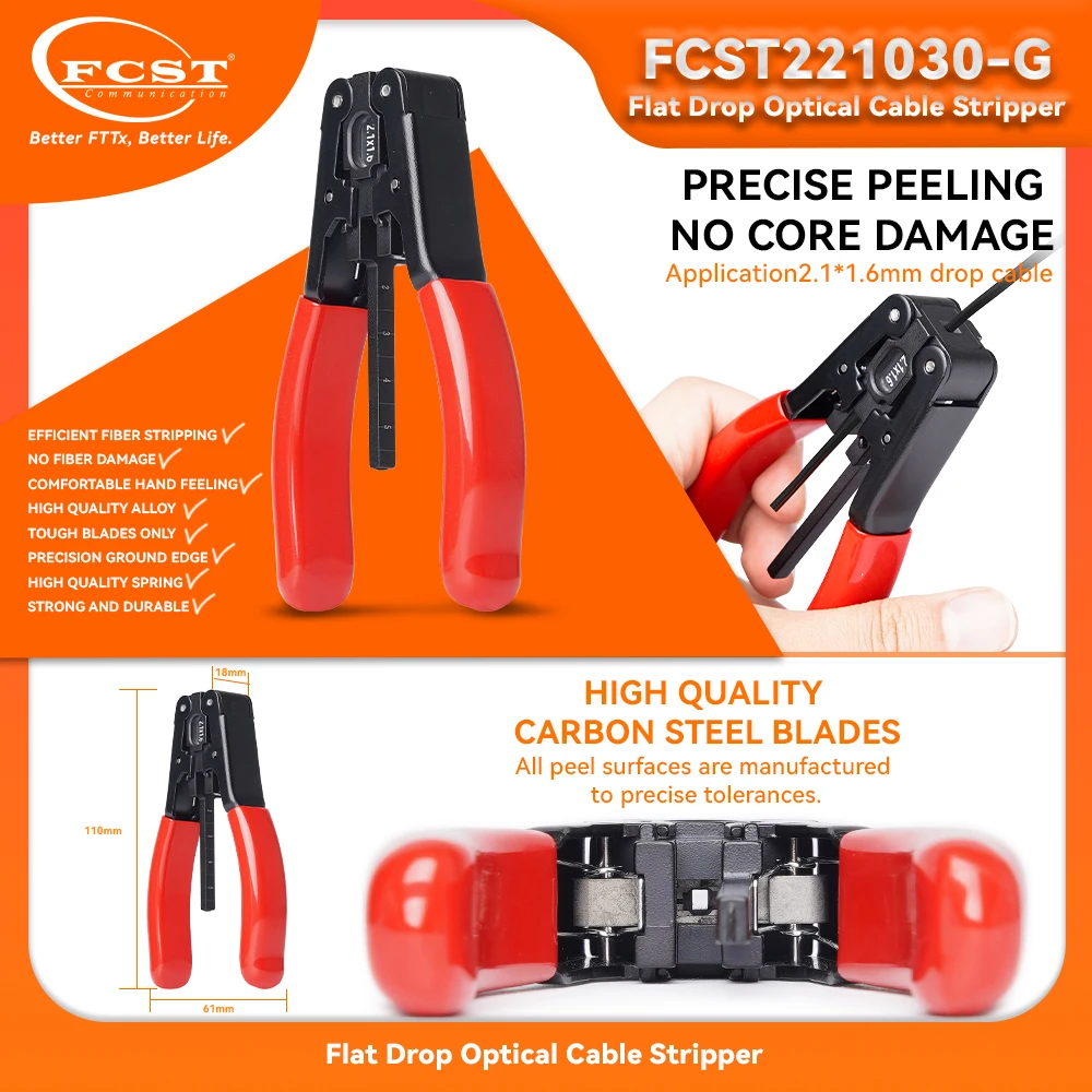 

FCST 2.1*1.6mm Fiber Optic Stripping Tool FTTH Cable Stripper Striping Optical Pliers Drop Stripper Fiber Cable Stripper