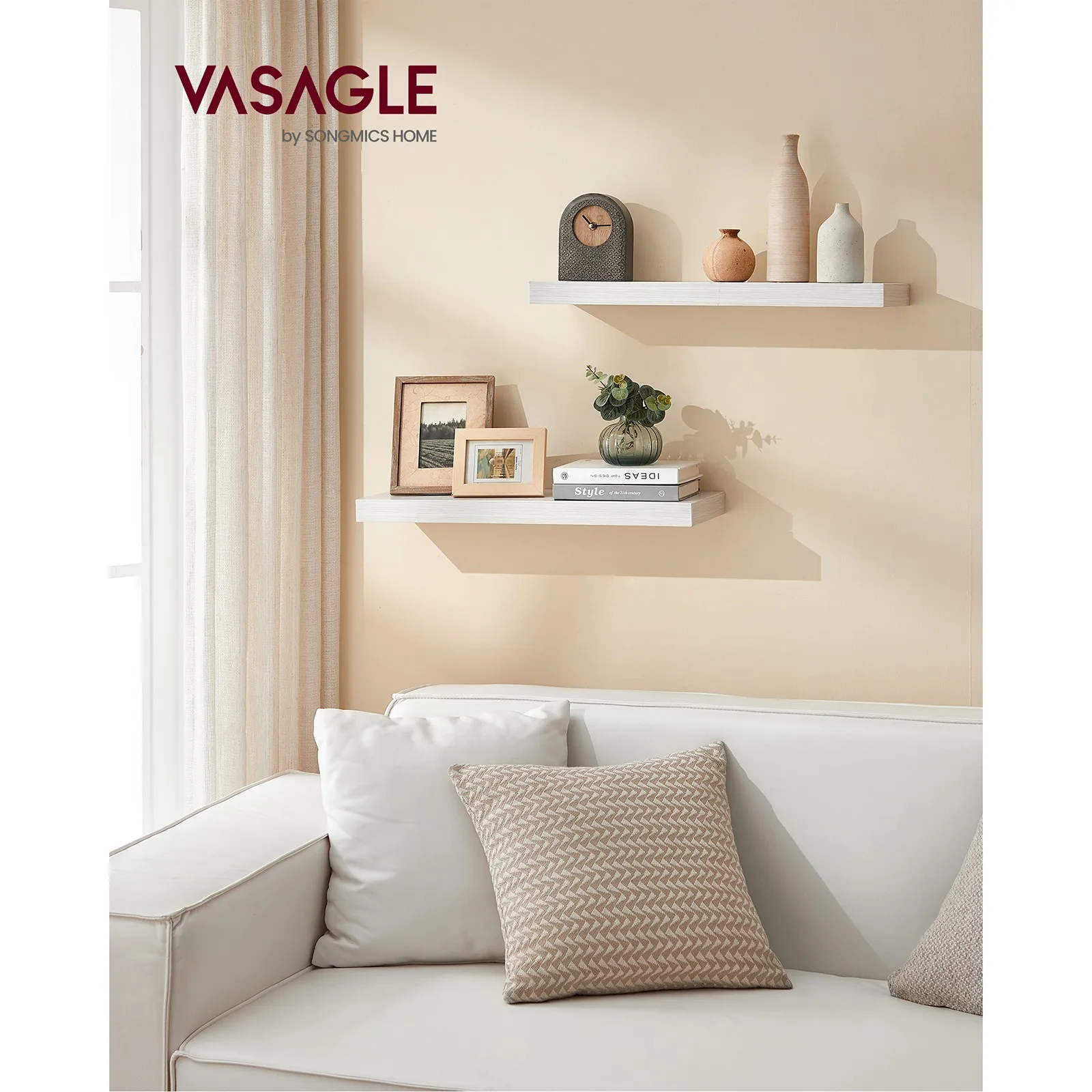 VASAGLE Wall Shelf: Floating, 20 x 40 x 3.8 cm, Display for Picture Frames, Wall Decor, Living Room, Study, Kitchen, Maple White