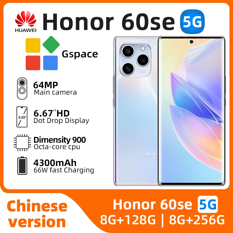 HONOR-Smartphone Honor 60 SE 5G Débloqué, Téléphone Portable, Android, Écran OLED 6.67 Pouces, 120Hz, CPU, Dimrespondable 900, Batterie 4300mAh, Appareil Photo 64MP