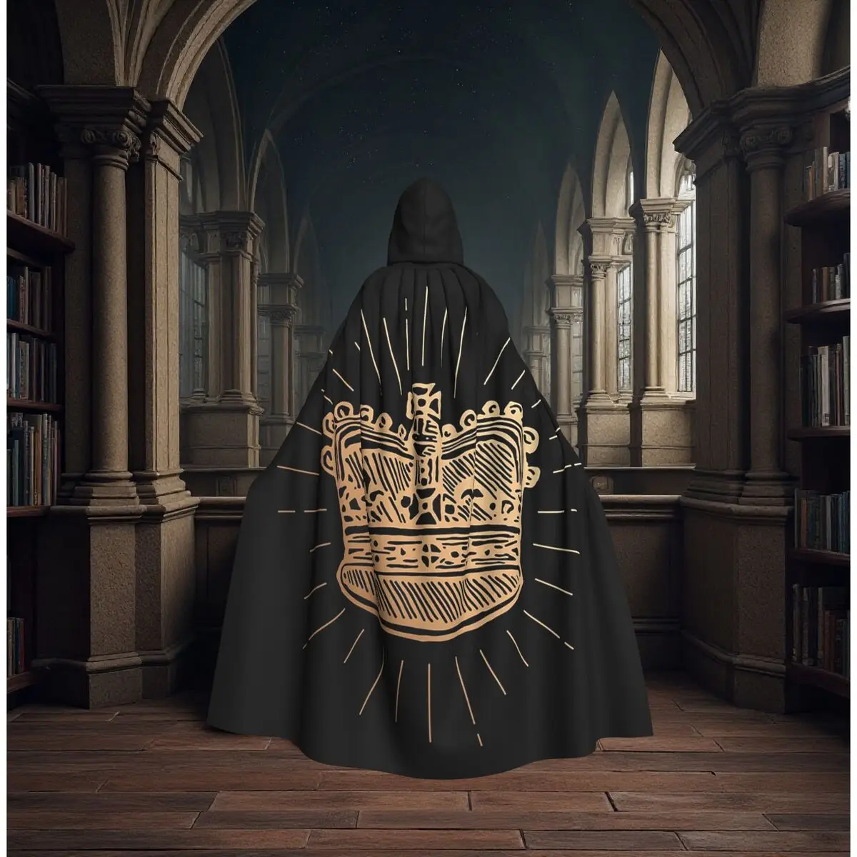 

Golden Crown Renaissance Regal Elegant Long Hooded Cloak Witch Medieval Costume Cosplay Cape HalloweenParty Adult Unisex