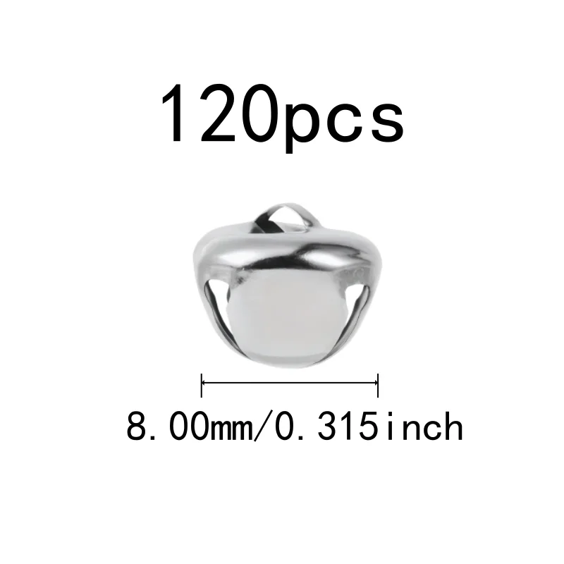 Cross Shape Design 8mm Jingle Bell Charms, 120 pcs, Wedding Decoration, Small Delicate Size for Pet Collar Charm, Silver