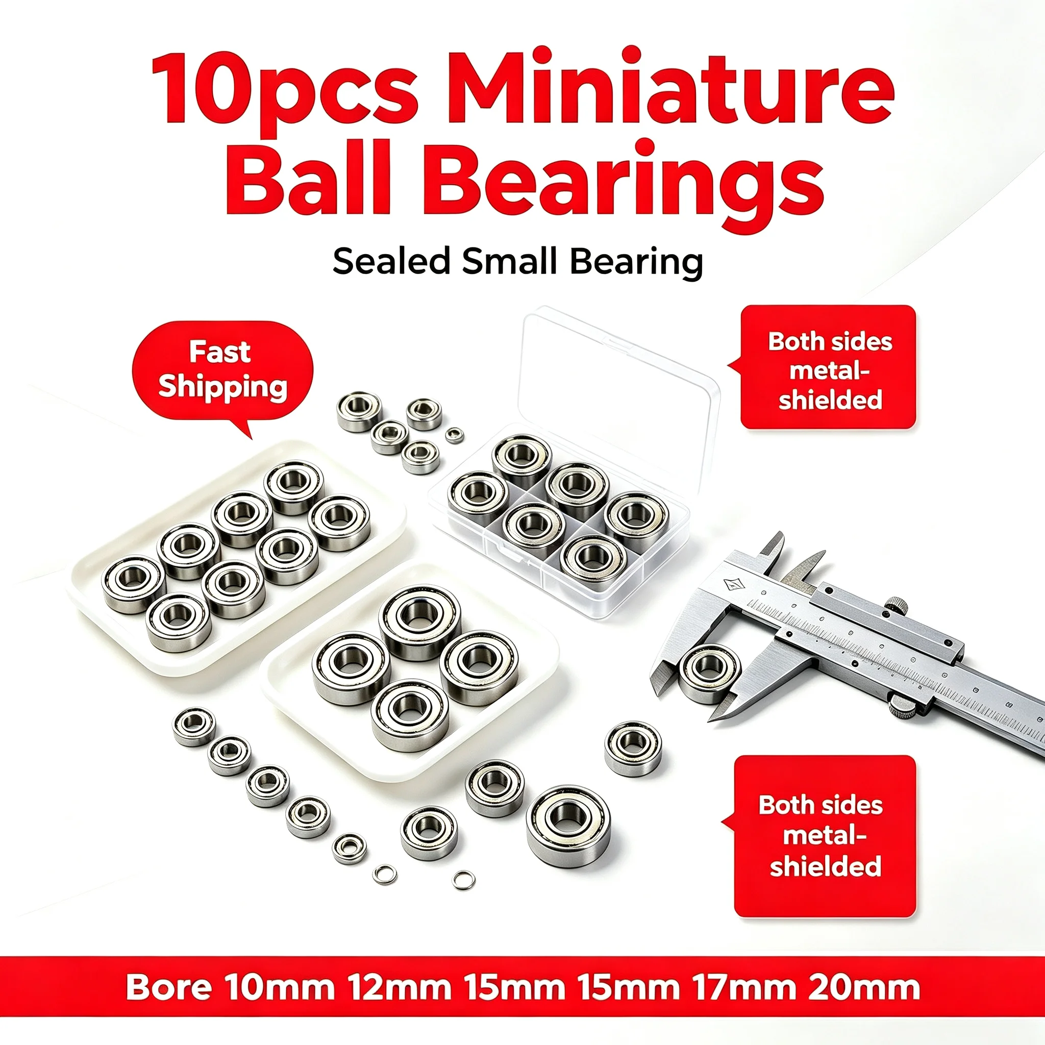 10pcs Miniature Ball Bearings 10x15x4 10x20x5 12x18x4 15x24x5 20x47x14 Mm Bore 10mm 12mm 15mm 17mm 20mm Sealed Small Bearing