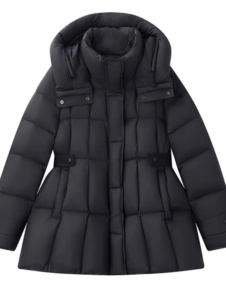 Winter Clothes Korean Chic Down Jacket For Women Hooded Zipper Drawstring Thick Warm White Duck Puffer Coat Ladies Clothing