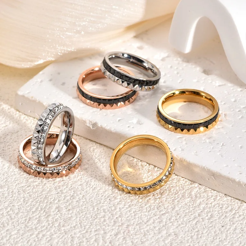 Damen Luxus Zahnradring Edelstahl 18K Vergoldeter Ewigkeitsring mit Zirkonia Modeschmuck Accessoires – Detail 5