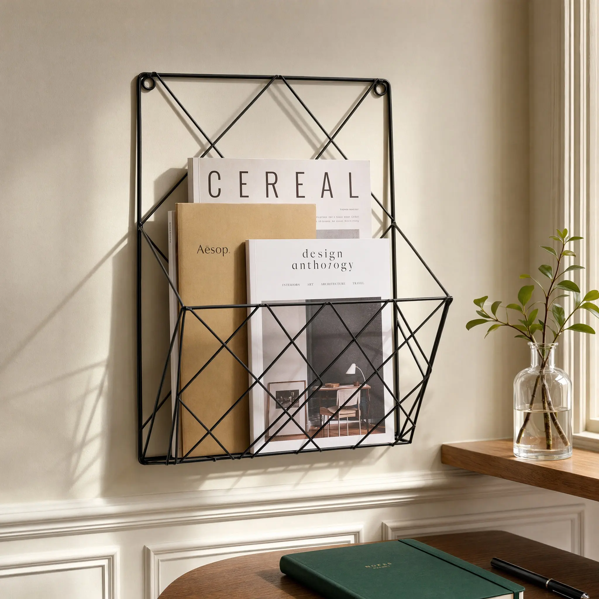 Iron Wall Mounted Magazine Rack Sturdy Multi-Functional Storage Solution for Magazines Newspapers Books Home Office Wall
