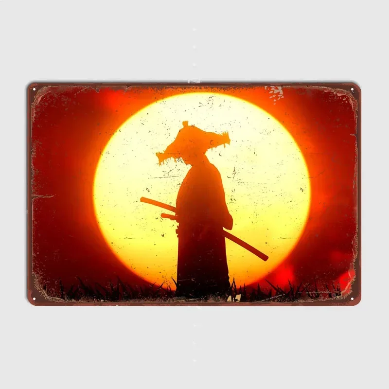 Tsushima Sunset Ronin Vintage Metal Plate Vintage Metal Signs for Pub Club Coffee Bar Wall Decoration Home Decorations Poster