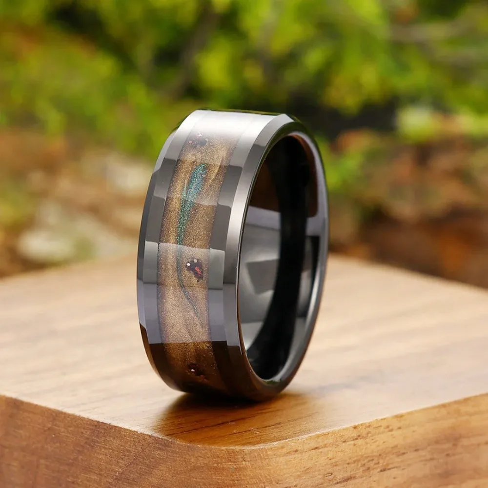 8MM Fashion Drift Sand Color Rings Unique Black Stainless Steel Rings Men Women Wedding Engagement Band Party Jewelry Wholesale