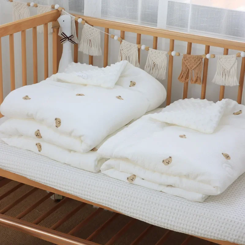 100x100cm Winter Thick Muslin Cotton Embroidered Bear Tiger Baby Duvet Newborn Thermal Comforter Baby Crib Blanket with Filler