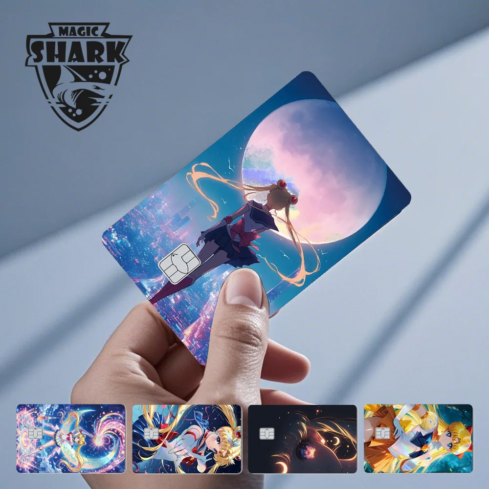 Magic Shark Sailor&Moon Cute Moon Girls Anime Holographic Shinny Laser Credit Debit Bank Skin Sticker Film No Fade