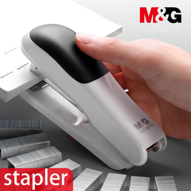 Engrapadora M&G que ahorra trabajo, capaz de engrapar 20 páginas, ideal para estudiantes que organizan materiales de estudio y para uso en oficinas financieras.