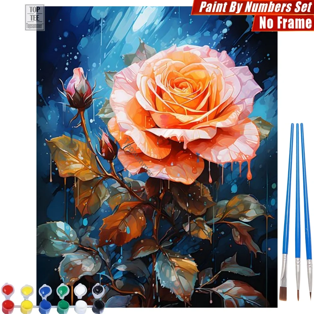 

Dripping Orange Rose DIY Painting By Number Kit - Dark Highlight Petals Day Of The Dead Gift For Husband