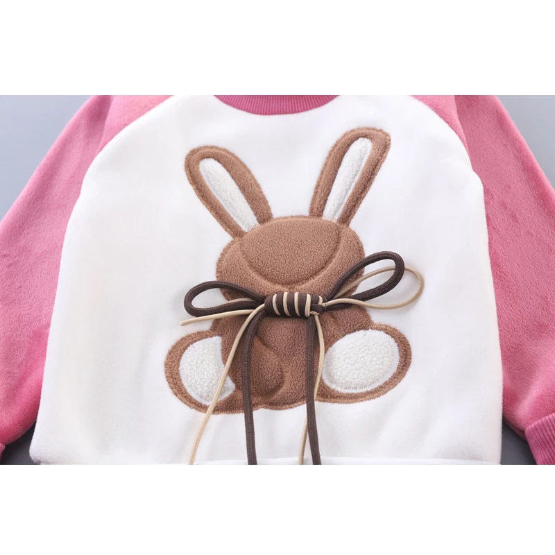 Autumn Winter Baby Girls Clothing Set Cartoon Rabbit Sweatshirt+Pants+Vest 3Pcs Suit For Toddler Girls Keep Warm Clothes Outfit