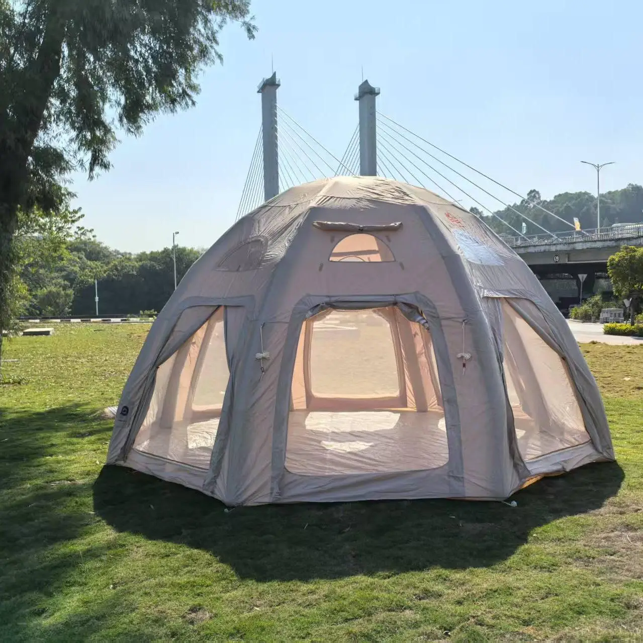 

Customizable Khaki 8-Sided Inflatable Dome Tent | 3000ml Waterproof Canvas + Antibacterial Coating | 4-Season Camping Shelter