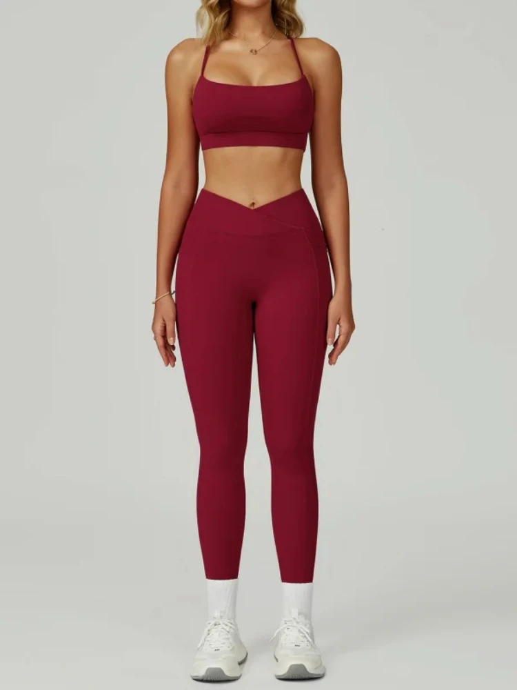 Women Yoga Sports Set Hollow Out Back High Waist Tight Workout Clothes Running Fitness Tracksuits Gym Activewear Two Piece