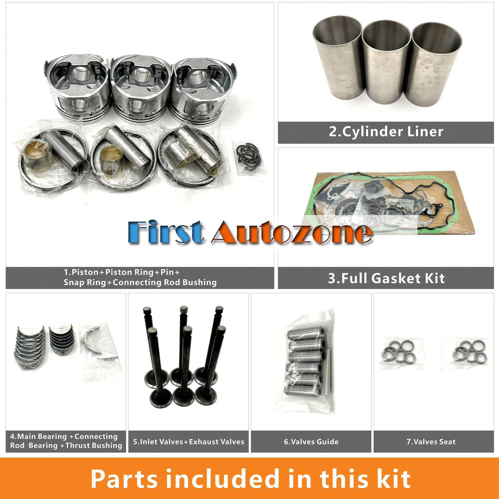 D1302-A Overhaul Rebuild Kit For Kubota Compact Utility Tractor L275 L2250