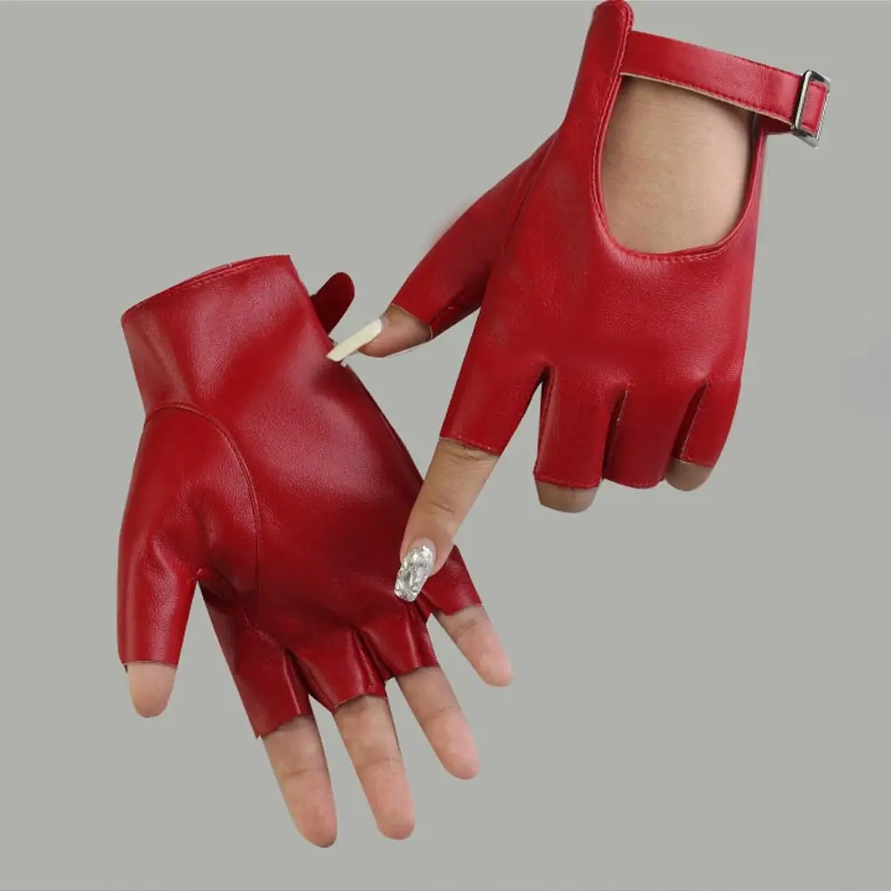 Gothic Waterproof Fingerless Gloves Short Style Square Buckle PU Leather Gloves Punk Design Cycling Gloves Workout Fitness