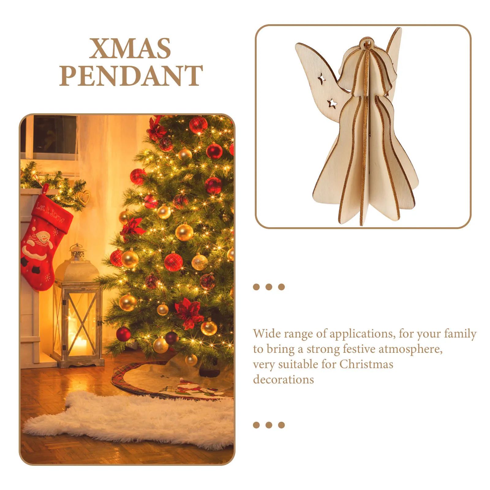 

6Pcs Xmas Tree Hanging Decor Unfinished Wood Craft DIY Ornament for Children Christmas Pendant Fireplace Window Door Holiday