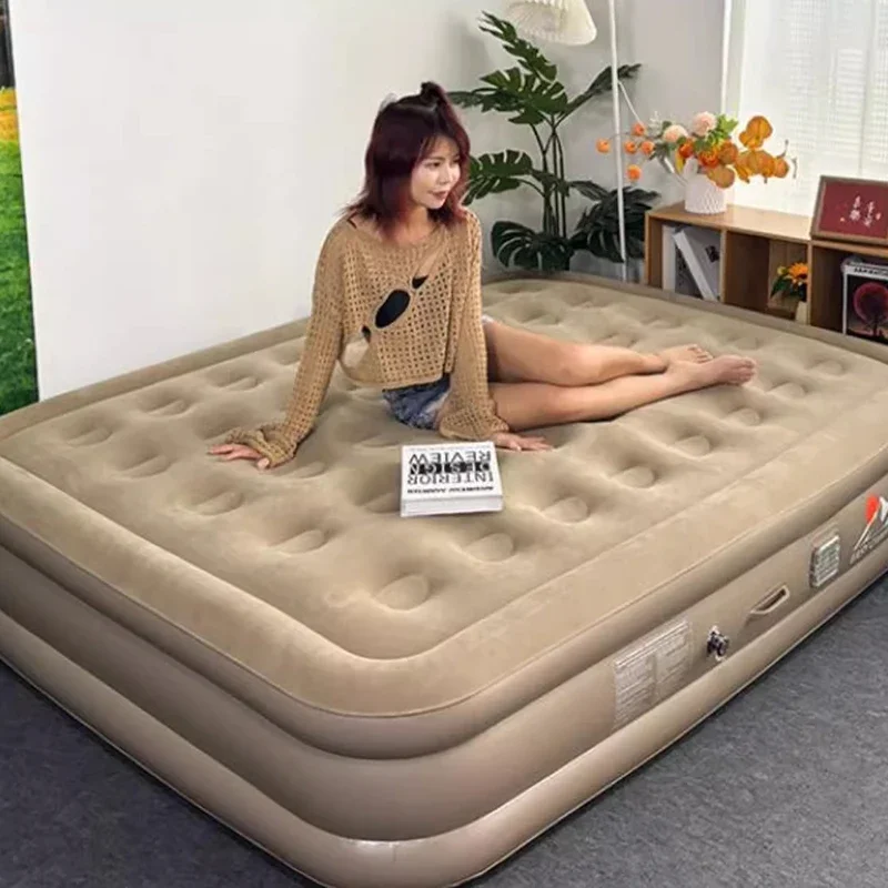 Cama doble de tamaño King, asiento inflable de diseño suave y seguro para acampar, portátil, moderno, de lujo, para viaje, muebles para el hogar