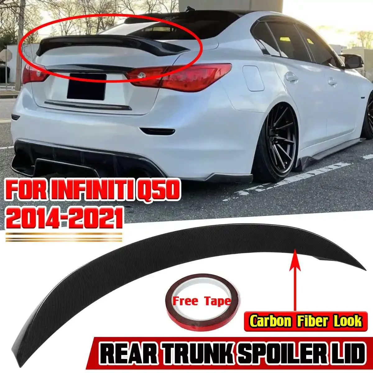 

ABS Car Rear Trunk Spoiler Lip Boot Wing Lip Rear Spoiler RS Style For Infiniti Q50 2014-2021 Car Rear Spoiler Wing Lip Body Kit