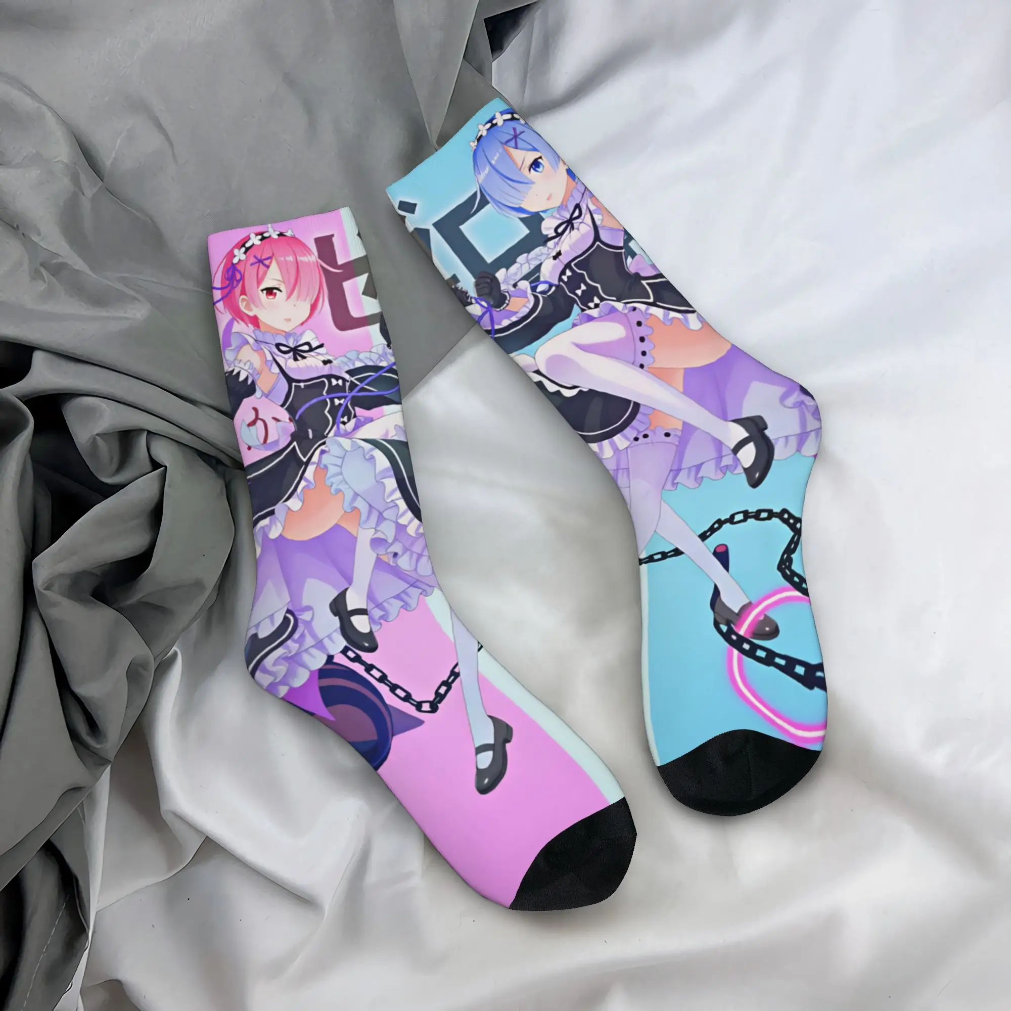 Kawaii Rem Emilia R-Re:ZERO Anime Socks Men Women Warm 3D Print Starting Life in Anothers Worlds Football Sports Socks