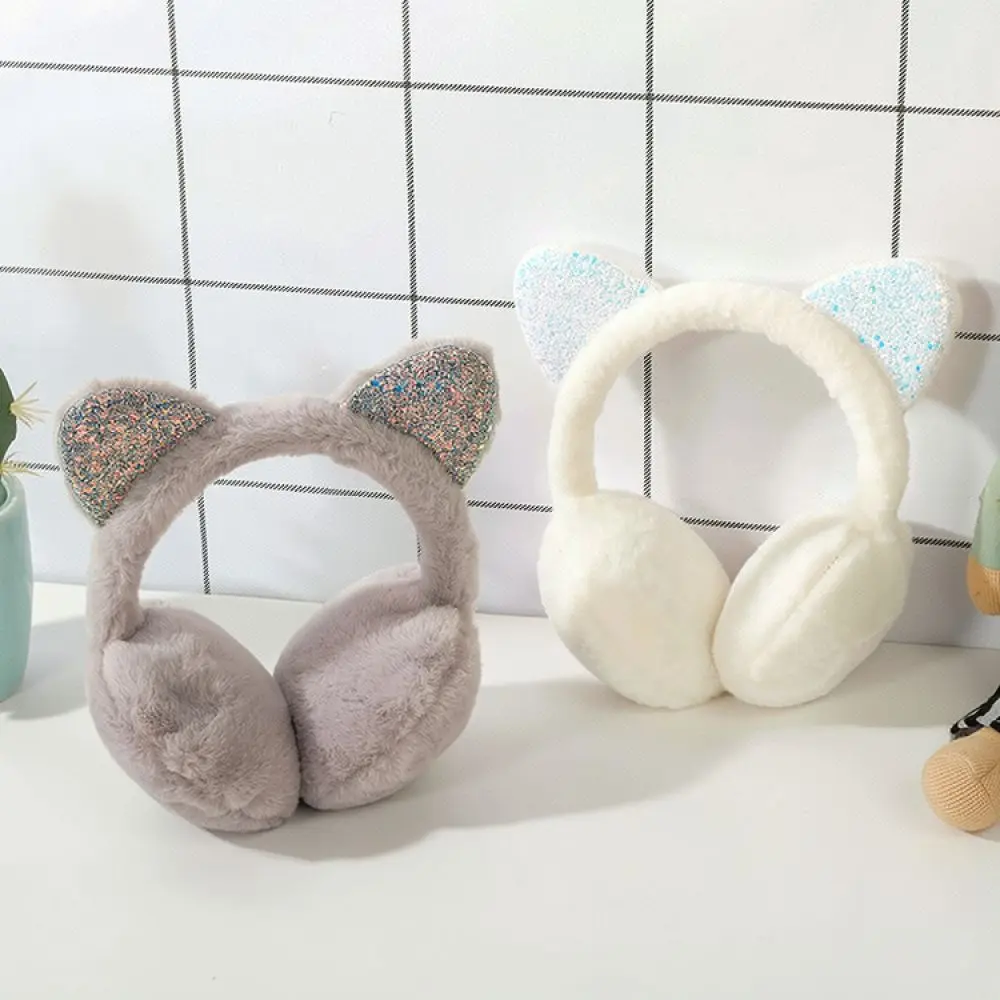 Soft Plush Earmuffs Sequins Cat Ear Design Children Winter Warm Ear Protectors Comfortable Thermal Ear Muffs Outdoor Gear
