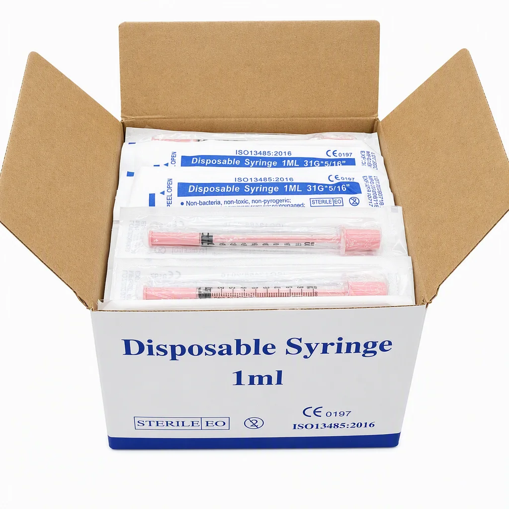 100pcs 1ml 30G/31G 8mm Disposable Sterile Insulin Pink Syringe 5/16 inch Needles Blister Pack for Beauty Supply & Hormone