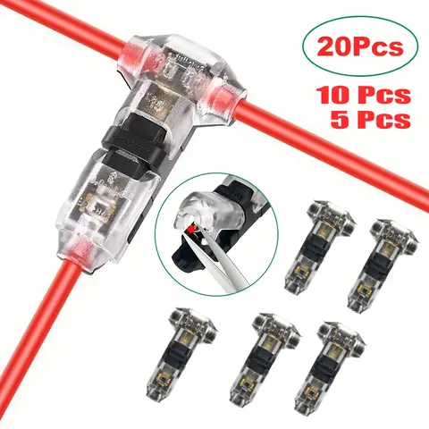 5/10/20 Pieces T1 Quick Connect Wire Connectors - 1 Pin 1 Way, Universal Compact Type, No Need to Strip Wires, Easy to Install, Ideal for Vehicle, Audio, and Lighting Installations, Suitable for 18-22Awg Cables, Quick Wire Connection