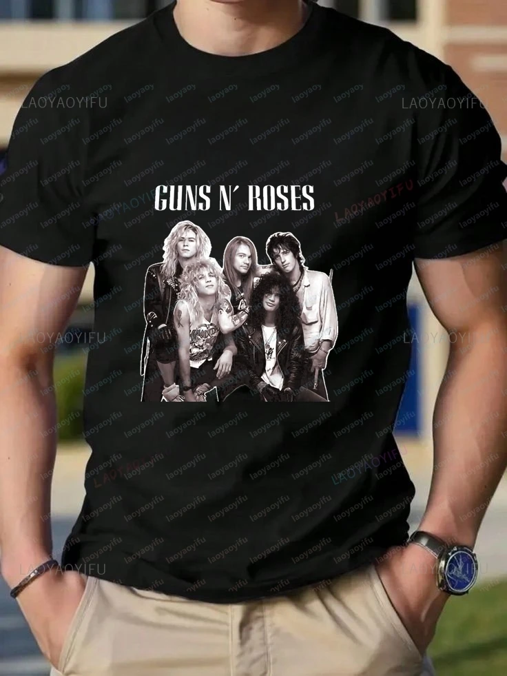 Guns N Roses Rock Band Fashion Retro Loose Short-sleeved T-shirts Summer Trend Harajuku Neutral Shirts Oversized T-shirts